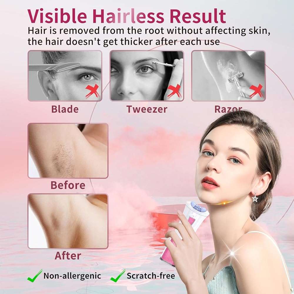 Mini Epilator - Hair Remover for Women, Full Body Smooth Glide Epilator, with LED Light for Precision, Portable Electric Lady Shaver for Face, Armpits, Arms, Bikini, and Legs - Image 4