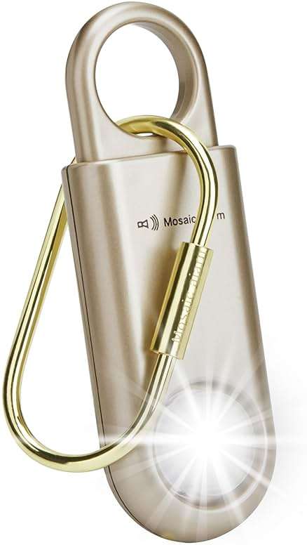130dB Personal Safety Alarm Ultra Bright Strobe Light. Loud Sound Keychain Siren for Women, School Children, Night Runners, Hiking. Bear Alarm Deterrent. SOS Emergency Self Defense Alerts. Gold - Image 1
