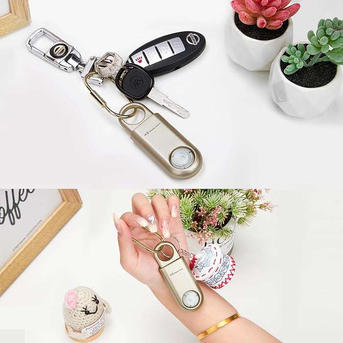 130dB Personal Safety Alarm Ultra Bright Strobe Light. Loud Sound Keychain Siren for Women, School Children, Night Runners, Hiking. Bear Alarm Deterrent. SOS Emergency Self Defense Alerts. Gold - Image 2