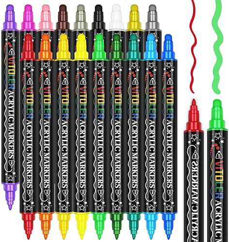 Vitoler Acrylic Paint Markers,18pcs Paint Pens, Acrylic Markers Sets With Brush Tip and Dot Tip for Rocks Wood, Art Supplies - Image 1
