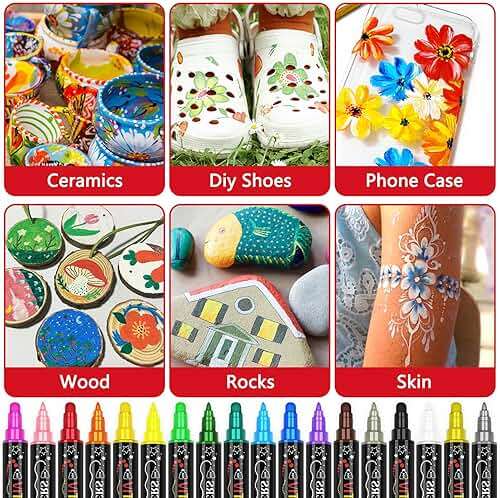 Vitoler Acrylic Paint Markers,18pcs Paint Pens, Acrylic Markers Sets With Brush Tip and Dot Tip for Rocks Wood, Art Supplies - Image 7