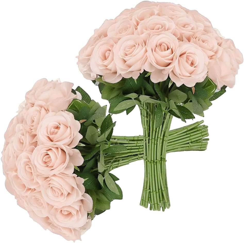 JUSMAI 30pcs Roses Artificial Flowers Pink Fake Roses Flowers with Long Stems Silk Flowers for Wedding Bouquet Centerpices Decorations Party Bridal Baby Shower Home Decor - Image 1