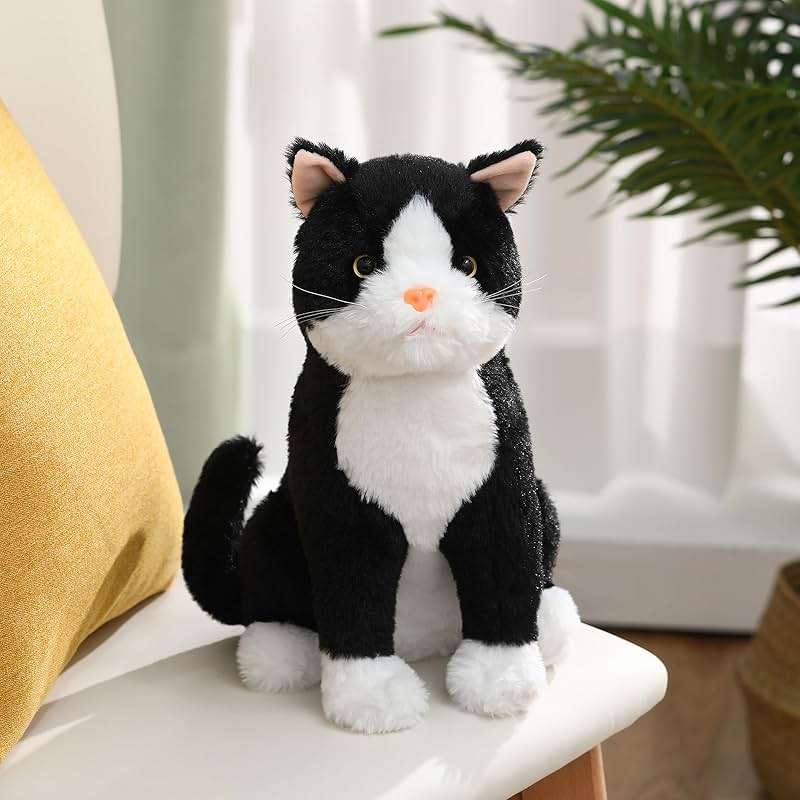 Libima 13 Inch Tuxedo Cat Stuffed Animal Realistic Black and White Cat Plush Soft Stuffed Tuxedo Kitten Plushie for Birthday Gifts Pet Party Favors Bedroom Sofa Decors - Image 2