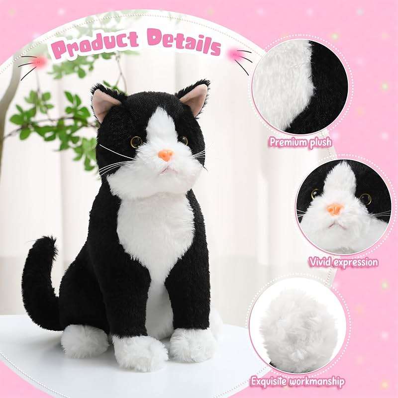 Libima 13 Inch Tuxedo Cat Stuffed Animal Realistic Black and White Cat Plush Soft Stuffed Tuxedo Kitten Plushie for Birthday Gifts Pet Party Favors Bedroom Sofa Decors - Image 3