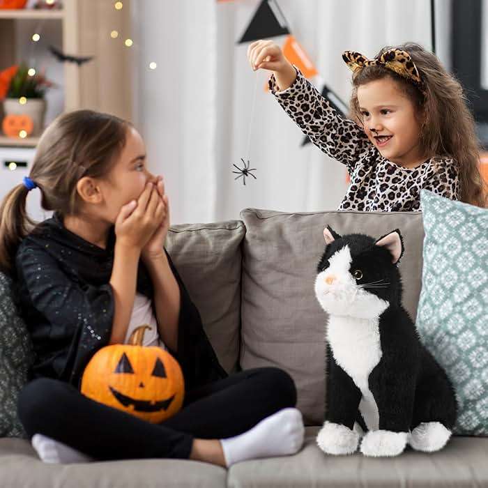 Libima 13 Inch Tuxedo Cat Stuffed Animal Realistic Black and White Cat Plush Soft Stuffed Tuxedo Kitten Plushie for Birthday Gifts Pet Party Favors Bedroom Sofa Decors - Image 5