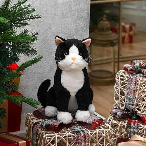 Libima 13 Inch Tuxedo Cat Stuffed Animal Realistic Black and White Cat Plush Soft Stuffed Tuxedo Kitten Plushie for Birthday Gifts Pet Party Favors Bedroom Sofa Decors - Image 6