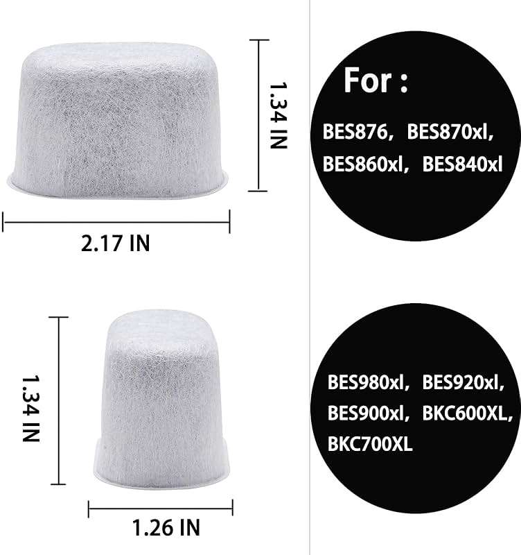 BES870, BES876, BES878, BES840 Charcoal Water Filter Replacement for Breville Barista Express/Pro (Impress) Espresso BES870XL, BES876BSS, BES878BSS,BES840XL,BES860XL, BES810BSS (6pcs). - Image 2
