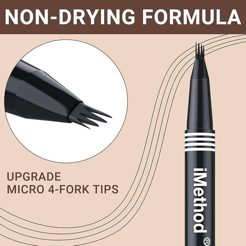iMethod eyebrow pen - Microblading eyebrow pen, eyebrow pencil with a Micro 4-Fork Tip for Natural Hair-Like Brows, Long-Lasting Eye Brow Pencils for Women, Waterproof, Dark Brown - Image 4