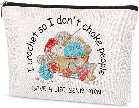 SEAOYOZO Funny Crocheting Gifts Makeup Bag for Women Knitting Gift for Crochet Beginner Crochet Lovers Friends Crocheters Accessories Cosmetic Bag - Image 1