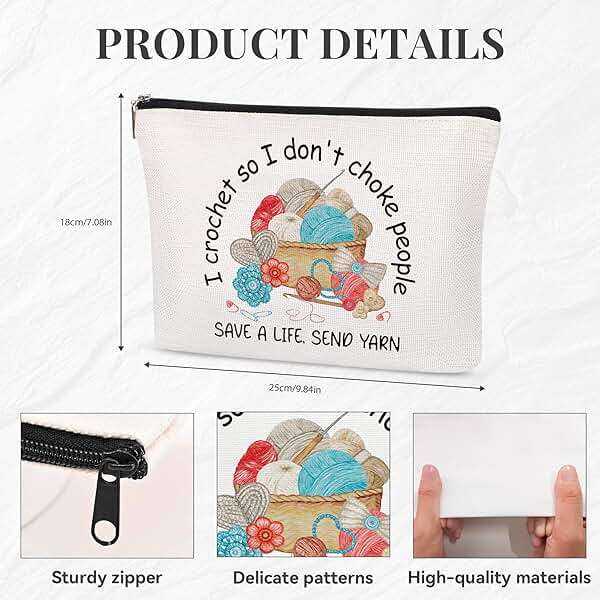 SEAOYOZO Funny Crocheting Gifts Makeup Bag for Women Knitting Gift for Crochet Beginner Crochet Lovers Friends Crocheters Accessories Cosmetic Bag - Image 2