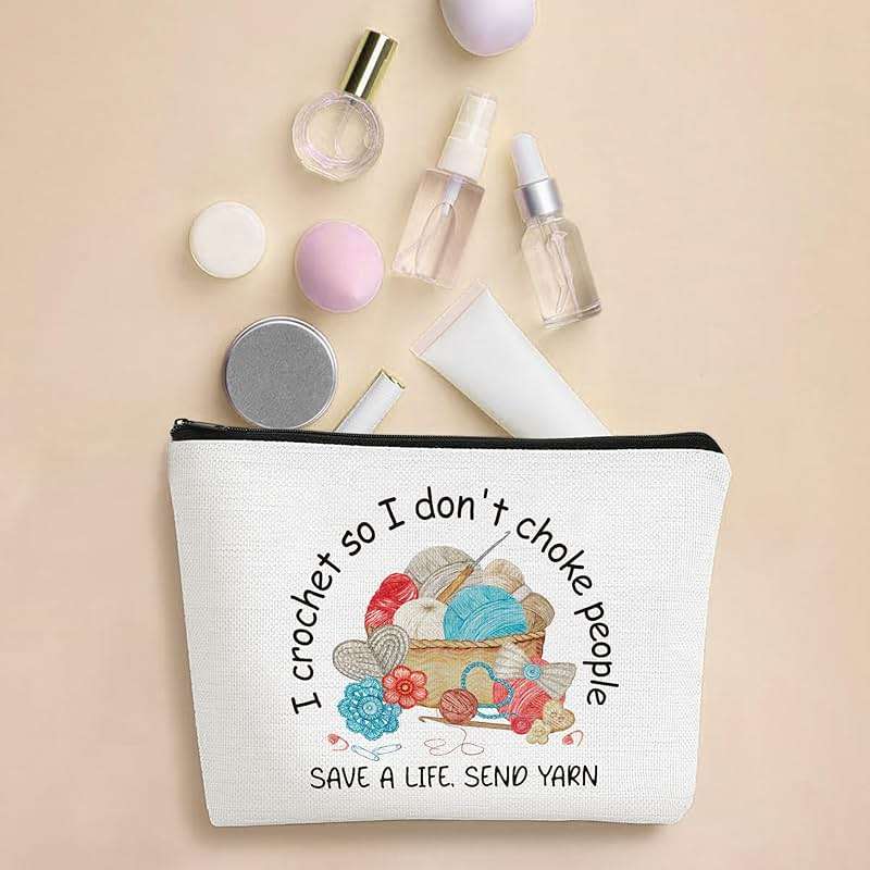 SEAOYOZO Funny Crocheting Gifts Makeup Bag for Women Knitting Gift for Crochet Beginner Crochet Lovers Friends Crocheters Accessories Cosmetic Bag - Image 3
