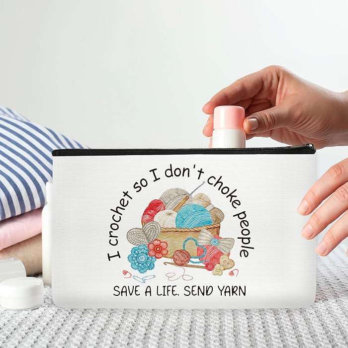 SEAOYOZO Funny Crocheting Gifts Makeup Bag for Women Knitting Gift for Crochet Beginner Crochet Lovers Friends Crocheters Accessories Cosmetic Bag - Image 7