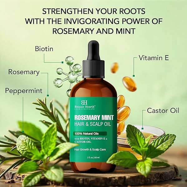 Botanic Hearth 100% Pure Rosemary Mint Oil For Hair Growth & Hair Treatment Oils 2 Fl Oz | Infused with coconut Oil | Hair Oil Repairs Dry Damaged Hair, Strengthening, Healthier | All Hair Types - Image 2