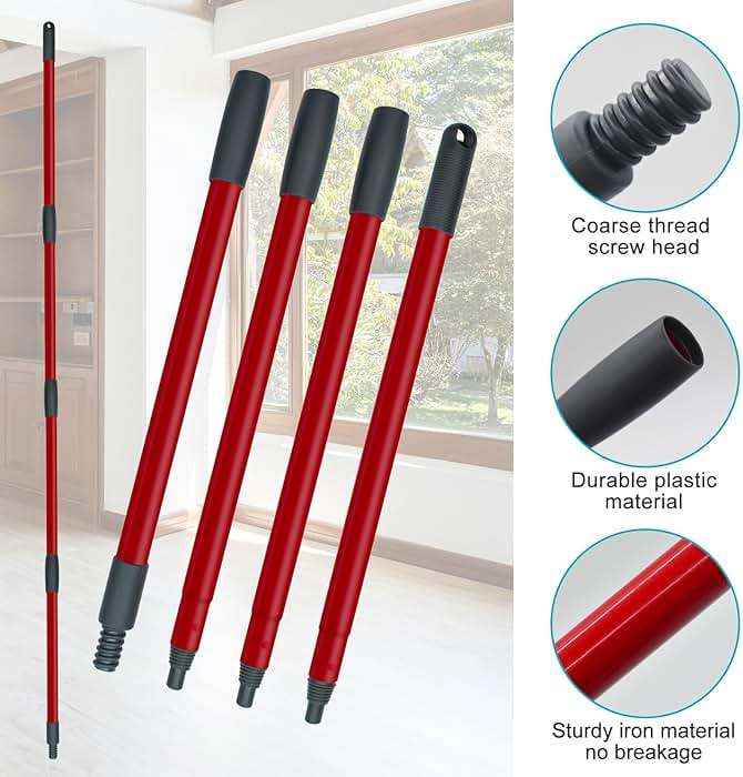 Spin Mop Replace Head, Base, Mop Handle Replacement for OCedar EasyWring 1 Tank System, Include 2 Microfiber Mop Head Replacement, 1 Sturdy Iron 30-58" Mop Handle, 1 Scrubber Head, 1 Spin Base - Image 2