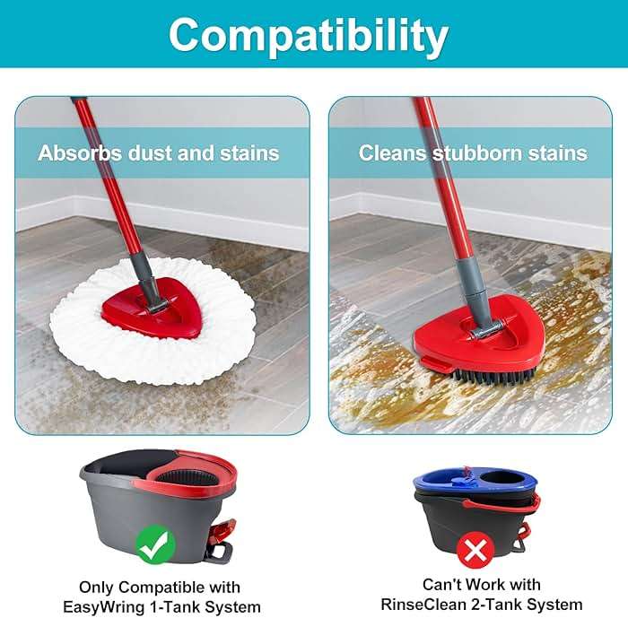 Spin Mop Replace Head, Base, Mop Handle Replacement for OCedar EasyWring 1 Tank System, Include 2 Microfiber Mop Head Replacement, 1 Sturdy Iron 30-58" Mop Handle, 1 Scrubber Head, 1 Spin Base - Image 4