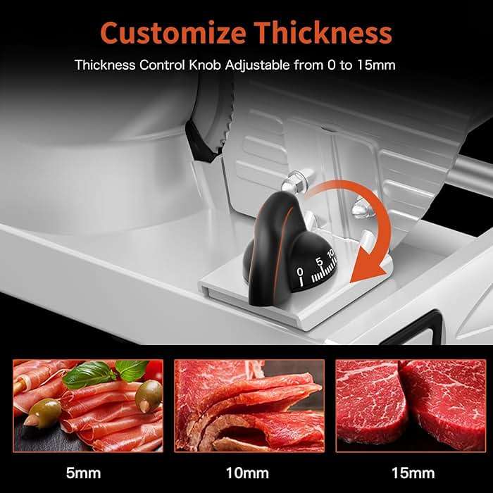 Meat Slicer, 200W Meat Slicer Machine for Home, DC Motor Quiet Deli Slicer with 2 Removable 7.5'' Stainless Steel Blades, Adjustable Dial for 0-15mm, Electric Food Slicer for Meat, Cheese, Bread - Image 5