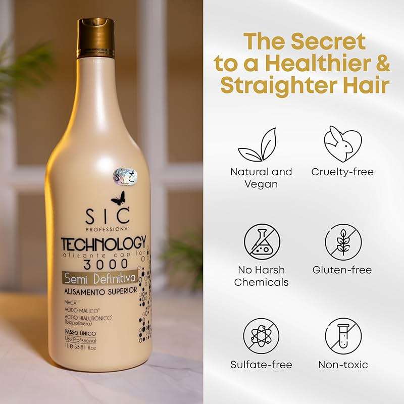SIC Technology 3000 Brazilian Keratin Treatment (33.8 Fl Oz) - Smoothing Keratin Hair Treatment - Professional Brazilian Complex Blowout Straightening For Silky Smooth & Frizz Free Hair - Image 3