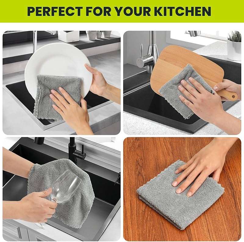 Neessno 12 Pack Cleaning Cloth,Ultra Soft Absorbent Quick Drying Microfiber Cleaning rags,No scratches,Reusable,Washable,Lint Free Cleaning Towels for Kitchen,Window,Glass,car,11.8"×11.8",(Multicolor) - Image 5