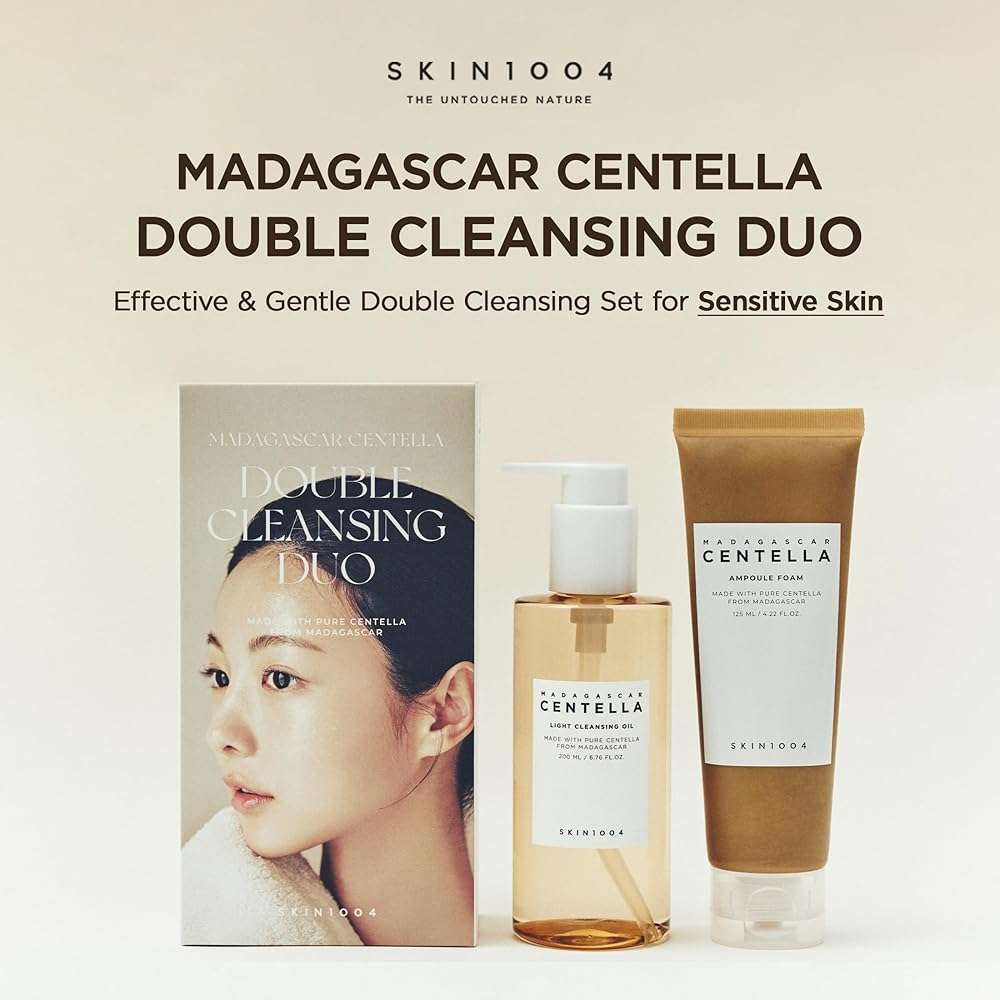 SKIN1004 Centella Double Cleansing Duo, Cleansing Oil 6.76 fl.oz & Ampoule Foam Cleanser 4.23 fl.oz, Korean Gentle Face Cleanser Gift Set, Makeup Remover with Madagascar Centella, Korean Skincare - Image 2