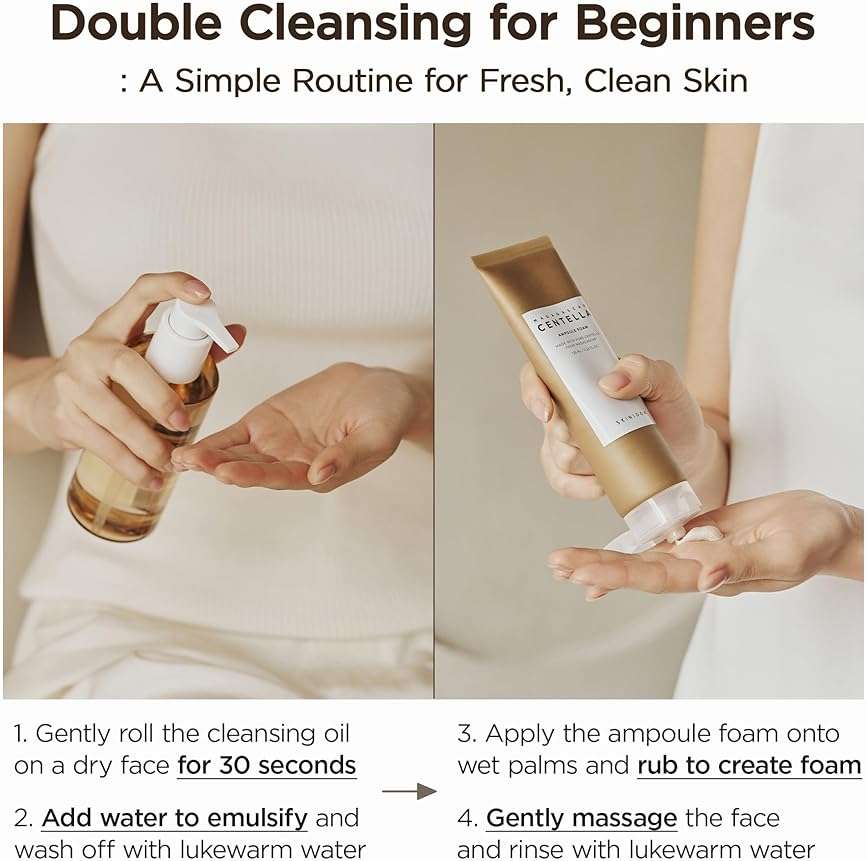 SKIN1004 Centella Double Cleansing Duo, Cleansing Oil 6.76 fl.oz & Ampoule Foam Cleanser 4.23 fl.oz, Korean Gentle Face Cleanser Gift Set, Makeup Remover with Madagascar Centella, Korean Skincare - Image 8