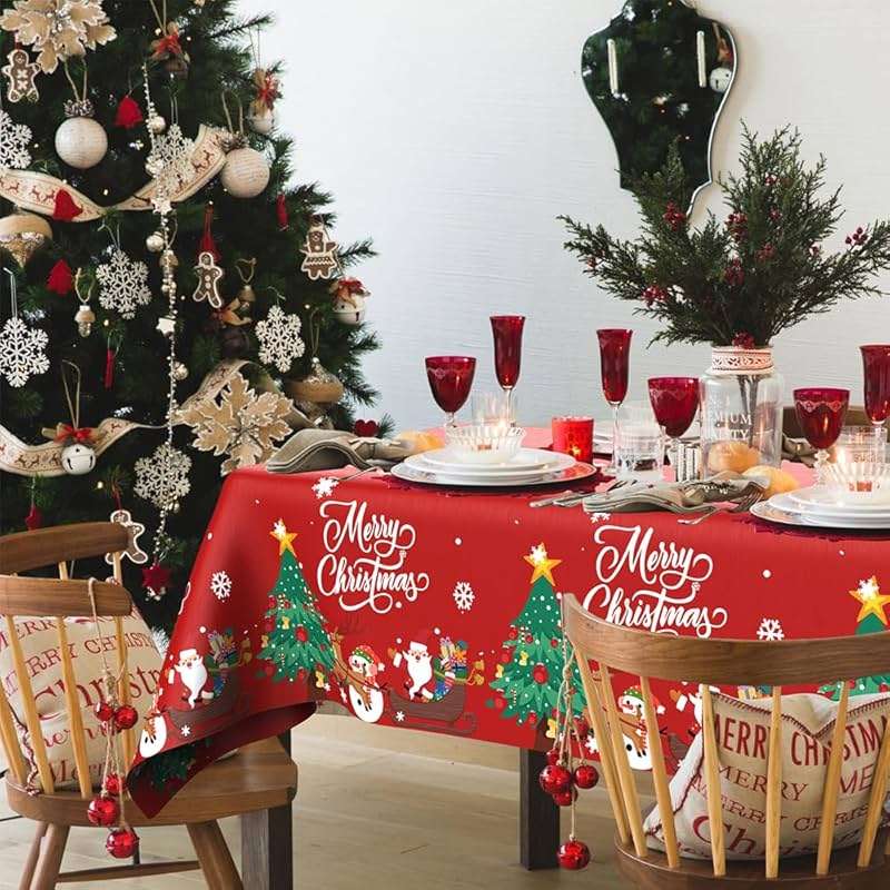 Christmas Tablecloth, 2PCS Disposable Red Plastic Tablecloth, 54 x 108 Inch Christmas Decorations Table Cloth, Xmas Tree Snowman Table Cover for Rectangle Tables for Xmas Holiday Party Favors Supplies - Image 5