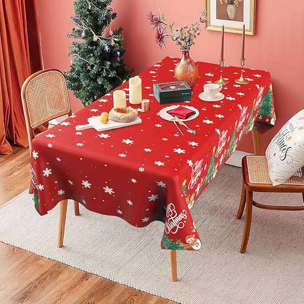 Christmas Tablecloth, 2PCS Disposable Red Plastic Tablecloth, 54 x 108 Inch Christmas Decorations Table Cloth, Xmas Tree Snowman Table Cover for Rectangle Tables for Xmas Holiday Party Favors Supplies - Image 6