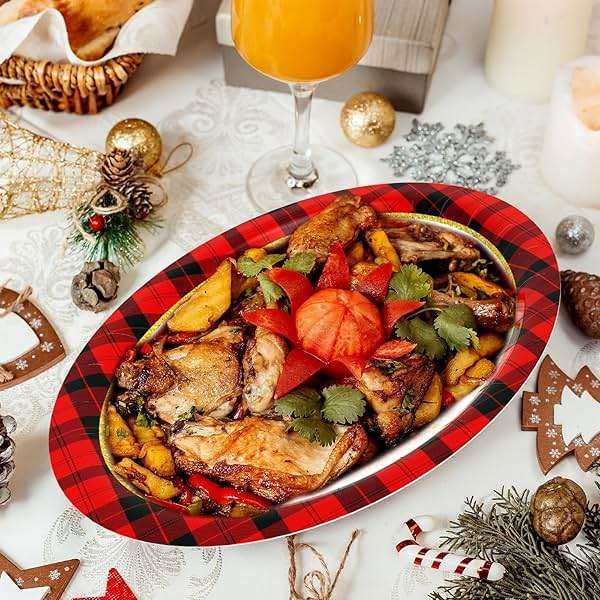 Tbsone 50-Count Christmas Disposable Paper Plates: Large Oval Heavy-Duty Dinnerware Set for Party Supplies and Holiday Dinner Table Decorations, 10.2 x 12.6 Inch (Christmas-Car) - Image 2