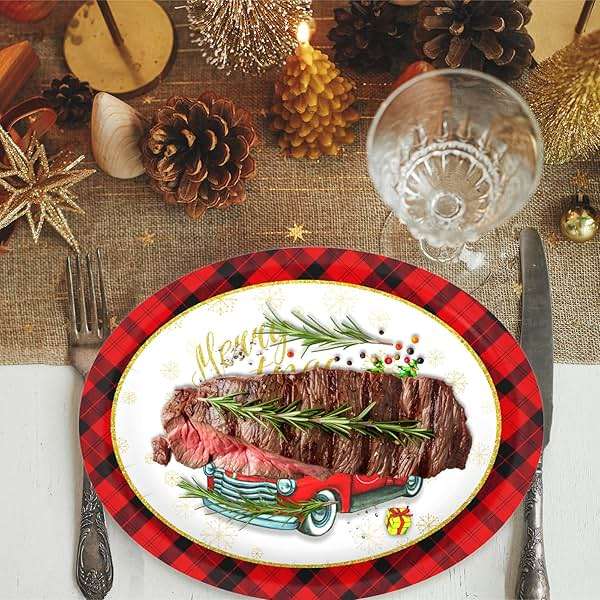 Tbsone 50-Count Christmas Disposable Paper Plates: Large Oval Heavy-Duty Dinnerware Set for Party Supplies and Holiday Dinner Table Decorations, 10.2 x 12.6 Inch (Christmas-Car) - Image 7