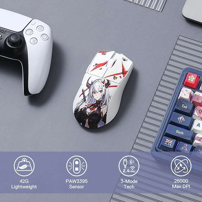 Redragon M916AK PRO 3-Mode Anime Gaming Mouse, 42G Ultra-Light 26K DPI Gaming Mouse w/Ergonomic Natural Grip Build, Full Programmable Buttons, Software Supports DIY Keybinds & DPI - Image 2