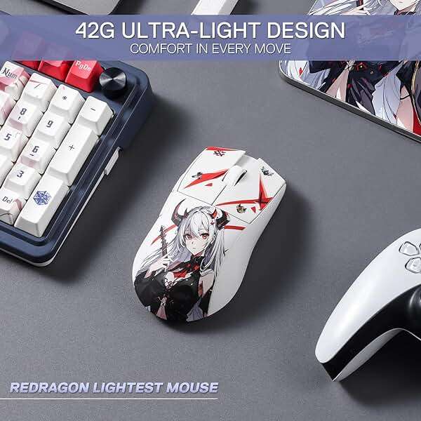 Redragon M916AK PRO 3-Mode Anime Gaming Mouse, 42G Ultra-Light 26K DPI Gaming Mouse w/Ergonomic Natural Grip Build, Full Programmable Buttons, Software Supports DIY Keybinds & DPI - Image 4