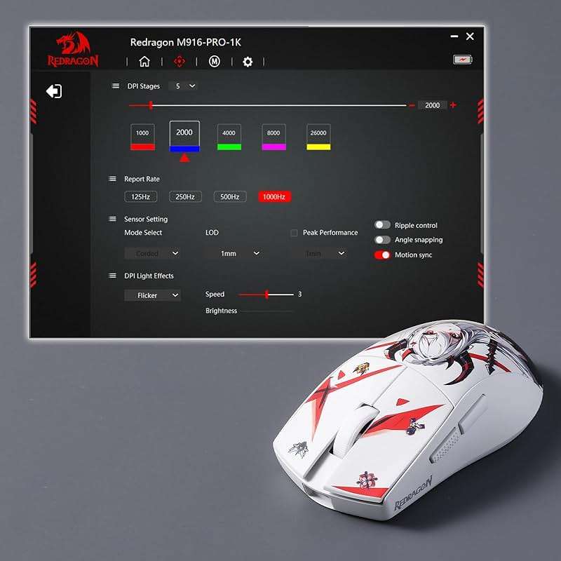 Redragon M916AK PRO 3-Mode Anime Gaming Mouse, 42G Ultra-Light 26K DPI Gaming Mouse w/Ergonomic Natural Grip Build, Full Programmable Buttons, Software Supports DIY Keybinds & DPI - Image 7