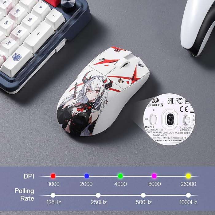 Redragon M916AK PRO 3-Mode Anime Gaming Mouse, 42G Ultra-Light 26K DPI Gaming Mouse w/Ergonomic Natural Grip Build, Full Programmable Buttons, Software Supports DIY Keybinds & DPI - Image 8