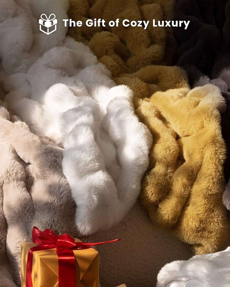 blunique Ultra Soft Cozy Faux Fur Throw Blanket, Fuzzy Plush Thick Bubble Blanket, Luxury Fluffy Blanket for Couch, Sofa, Bedroom, and Living Room, 50x60 Inches, Cream White - Image 7