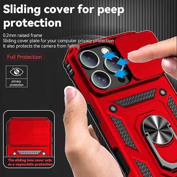 SunStory Phone Case for iPhone 16 Pro Max Case with HD Screen Protector & Slide Camera Cover & Rotated Ring Kickstand, [Military-Grade] Phone Case for iPhone 16 Pro Max 6.9",Red - Image 3