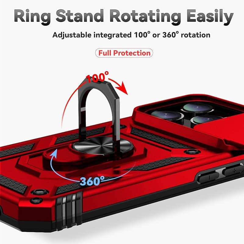 SunStory Phone Case for iPhone 16 Pro Max Case with HD Screen Protector & Slide Camera Cover & Rotated Ring Kickstand, [Military-Grade] Phone Case for iPhone 16 Pro Max 6.9",Red - Image 6