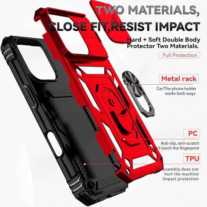 SunStory Phone Case for iPhone 16 Pro Max Case with HD Screen Protector & Slide Camera Cover & Rotated Ring Kickstand, [Military-Grade] Phone Case for iPhone 16 Pro Max 6.9",Red - Image 9
