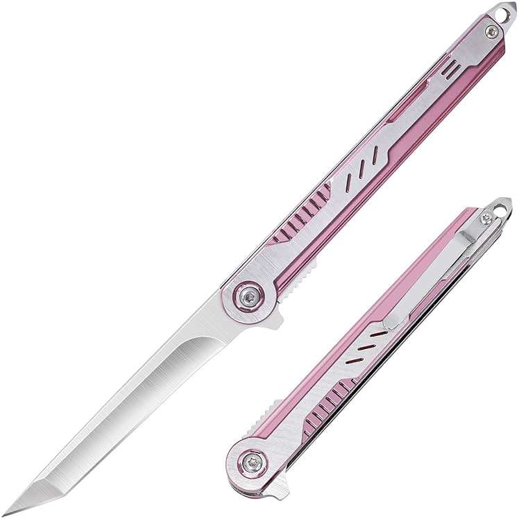 FUNBRO Pink Pocket Knife for Women - Slim EDC Knife with 7CR13Mov Steel Tanto Blade, Clip and Glass Breaker - Womens Knife for Self Defense - Cute Girl Survival Tool Pocket & Folding Knives - Image 1