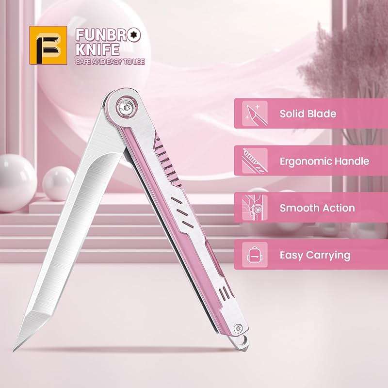 FUNBRO Pink Pocket Knife for Women - Slim EDC Knife with 7CR13Mov Steel Tanto Blade, Clip and Glass Breaker - Womens Knife for Self Defense - Cute Girl Survival Tool Pocket & Folding Knives - Image 7
