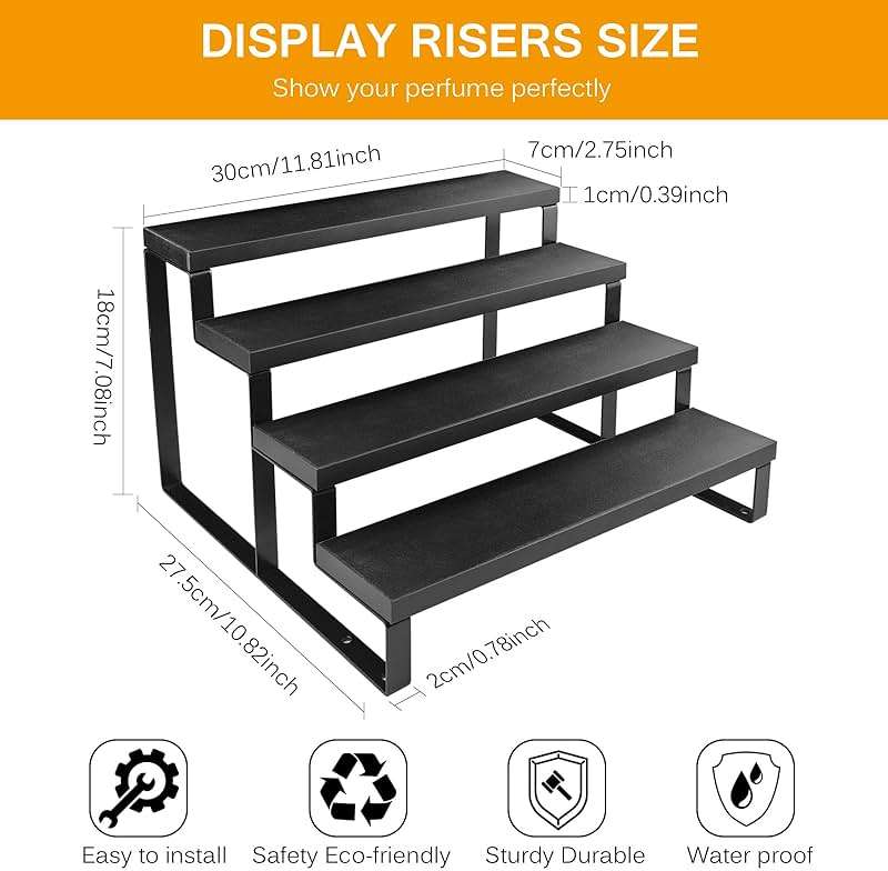 Wood Cologne Organizer for Men,12 Inch 4 Tier Cologne Stand Waterproof Perfume Organizer for Dresser with Anti-Slip Washers,Wooden Display Risers Stand for Party,Makeup,Figures,Cupcake,Perfume,Dessert - Image 3