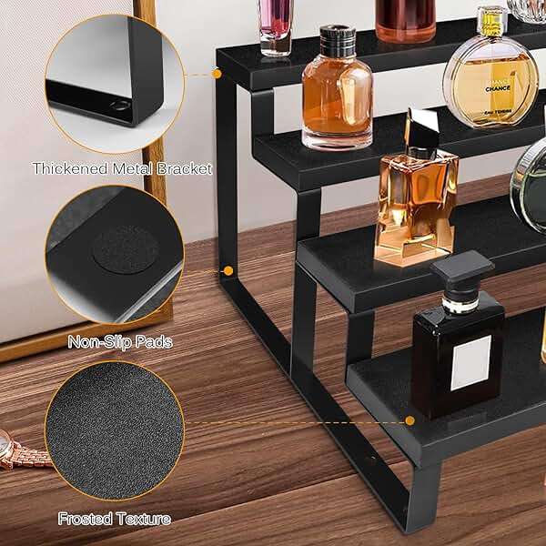 Wood Cologne Organizer for Men,12 Inch 4 Tier Cologne Stand Waterproof Perfume Organizer for Dresser with Anti-Slip Washers,Wooden Display Risers Stand for Party,Makeup,Figures,Cupcake,Perfume,Dessert - Image 5