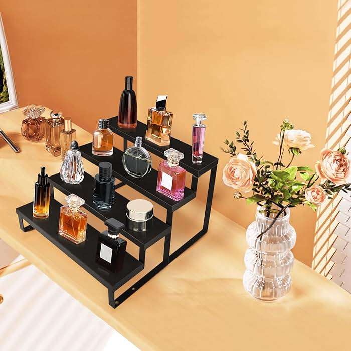 Wood Cologne Organizer for Men,12 Inch 4 Tier Cologne Stand Waterproof Perfume Organizer for Dresser with Anti-Slip Washers,Wooden Display Risers Stand for Party,Makeup,Figures,Cupcake,Perfume,Dessert - Image 6