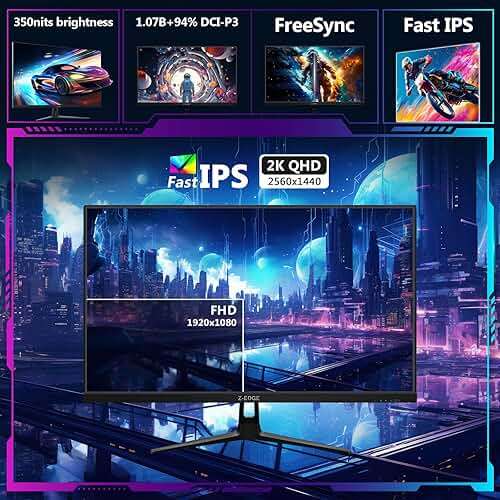 Z-Edge 27-inch Gaming Monitor QHD 2560 x 1440 2K, 180Hz Refresh Rate, 1ms MPRT, UG27QF Fast IPS Computer Monitor with Crosshair, HDMI 2.0x2, DP 1.4x2 - Image 2