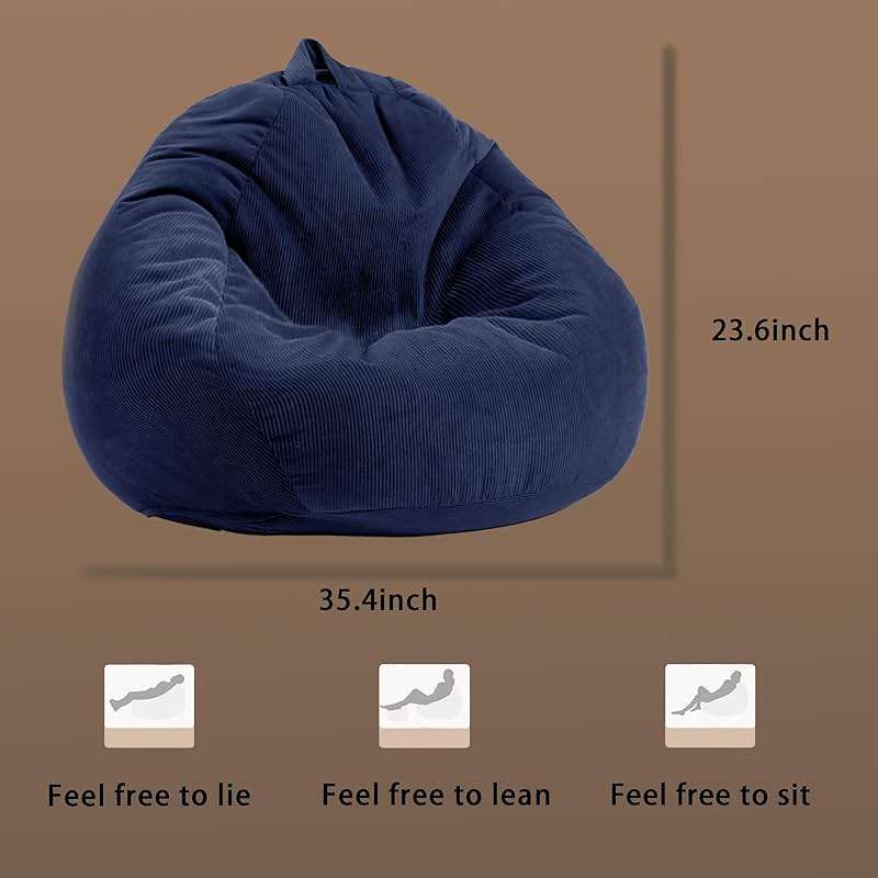 ENBAOHUI 3FT Memory Foam Bean Bag Chairs for Teens or Kids with Filling Bean Bag Sofa with Handle Super Soft Corduroy Fabric Lazy Sofa 3 Foot Navy Blue - Image 2
