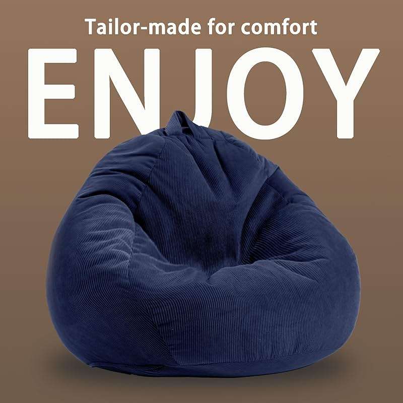 ENBAOHUI 3FT Memory Foam Bean Bag Chairs for Teens or Kids with Filling Bean Bag Sofa with Handle Super Soft Corduroy Fabric Lazy Sofa 3 Foot Navy Blue - Image 3