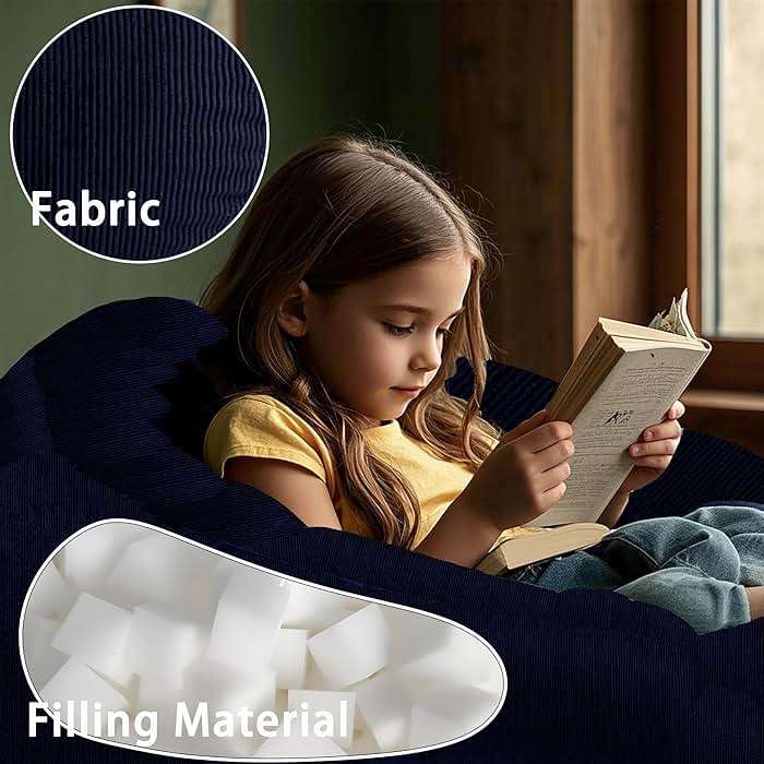ENBAOHUI 3FT Memory Foam Bean Bag Chairs for Teens or Kids with Filling Bean Bag Sofa with Handle Super Soft Corduroy Fabric Lazy Sofa 3 Foot Navy Blue - Image 4