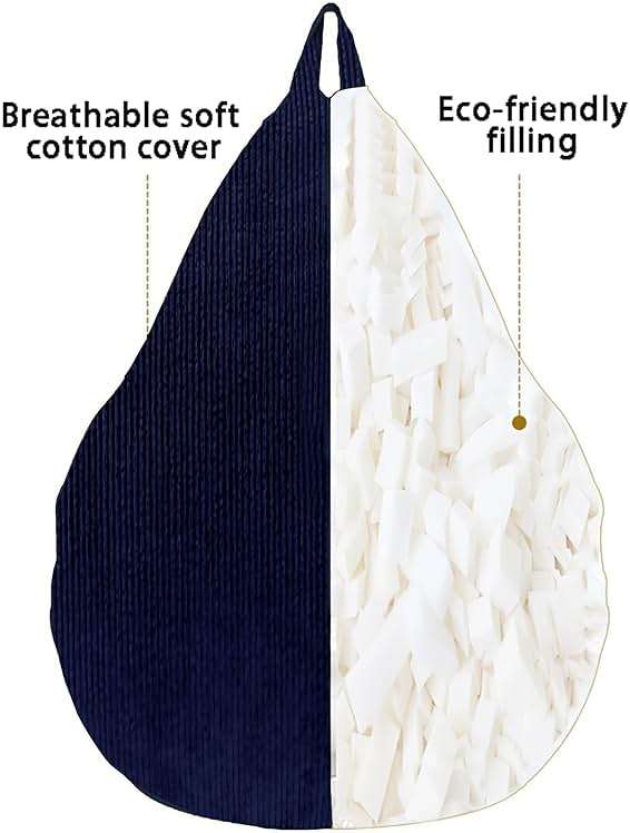 ENBAOHUI 3FT Memory Foam Bean Bag Chairs for Teens or Kids with Filling Bean Bag Sofa with Handle Super Soft Corduroy Fabric Lazy Sofa 3 Foot Navy Blue - Image 5