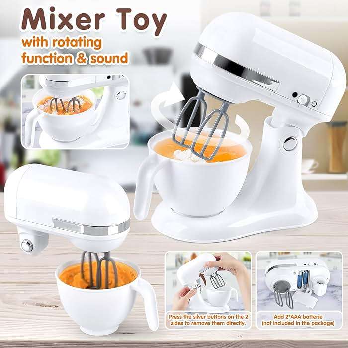 Play Kitchen Appliances Toys, Kids Kitchen Playset Accessories, Pretend Play Toy Sets with Coffee Maker, Mixer, Toaster with Realistic Lights & Sounds, Gifts for Boys Girls Toddlers Ages 3+, White - Image 4