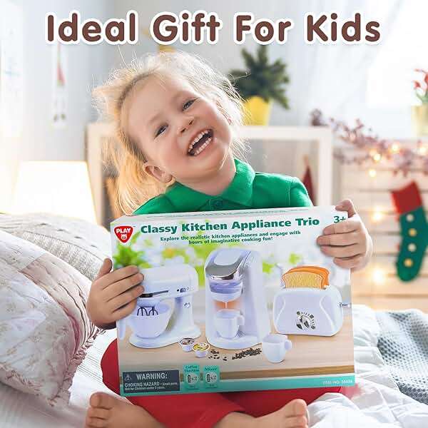 Play Kitchen Appliances Toys, Kids Kitchen Playset Accessories, Pretend Play Toy Sets with Coffee Maker, Mixer, Toaster with Realistic Lights & Sounds, Gifts for Boys Girls Toddlers Ages 3+, White - Image 7