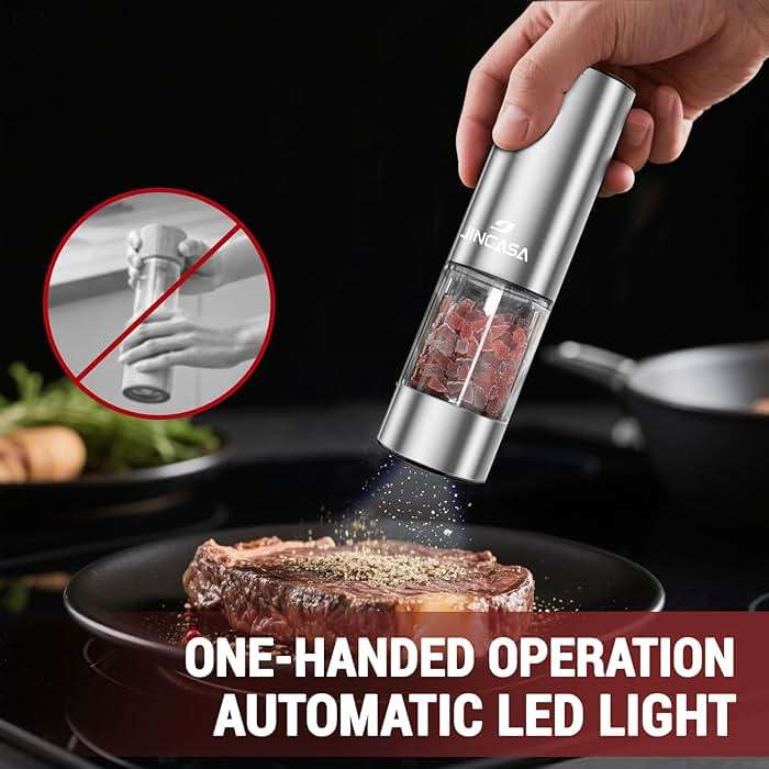 Electric Salt and Pepper Grinder Set, 95ml Large Capacity Automatic Pepper Mill with USB-C Charging Base & LED Light, Adjustable Coarseness Stainless Steel Spice Grinder 2-Piece Set - Image 4