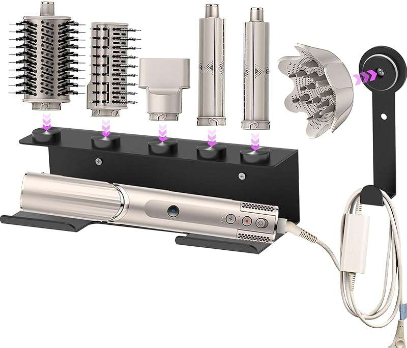 Hair Dryer Holder for Shark Flex Style, Wall Mount Holder Compatible with Shark FlexStyle, Curling Wand Organizer, Rack with Cord Hanger for Accessories Curlers Brushes Diffuser and Attachments - Image 1